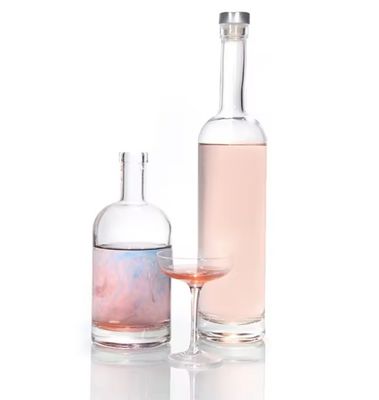 Bottiglia di liquore di vetro rotonda da 200 ml 375 ml 500 ml 750 ml 1000 ml con coperchio di sughero e disegno personalizzato