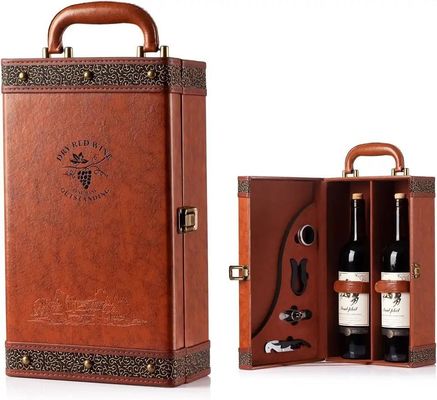 Altri regali Artiglieria Conservatorio di cuoio Scatola di vino e maniglie Bottiglia singola Reutilizzabile Scatola regalo Crocodile Grano Pu cuoio doppia bottiglia 750ml Red Wine Scatola