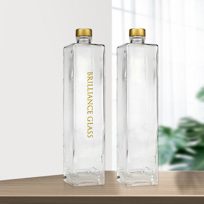 Bottiglia di vetro di vodka trasparente a forma quadrata da 750 ml con il logo del cliente accettabile