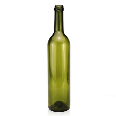Bottiglia in vetro a colori migliori da 750 ml per liquori di vino rosso, forma rotonda, tappeto a vite a sughero verde