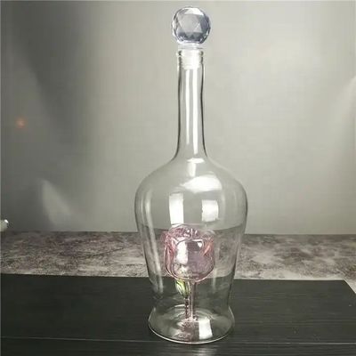 750 ml bottiglie di vino di liquore in vetro soffiato fatte a mano con forma unica di rosa decorata