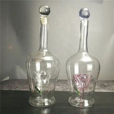 750 ml bottiglie di vino di liquore in vetro soffiato fatte a mano con forma unica di rosa decorata