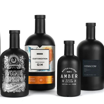 Collare di vetro Custom 700ml nero opaco rotondo vuoto 750ml bottiglia di liquore per vodka