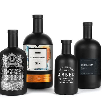 Collare di vetro nero opaco vuoto bianco verniciato bottiglia di liquore per vodka 500ml 700ml 750ml