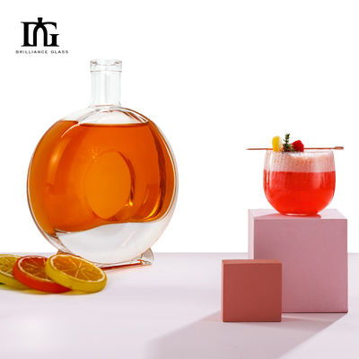 Capacità di serigrafia e stampaggio a caldo Bottiglia di vodka in vetro piatto rotondo con sughero di rum