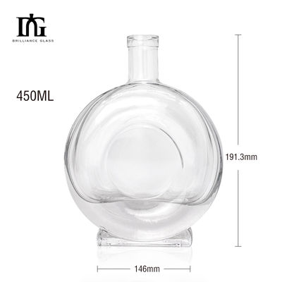Capacità di serigrafia e stampaggio a caldo Bottiglia di vodka in vetro piatto rotondo con sughero di rum