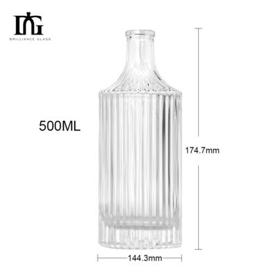 Chiara bottiglia di rum, gin e vodka a cristallo Top Sale 360ml 500ml 700ml Custom for Liquor Glass Bottle