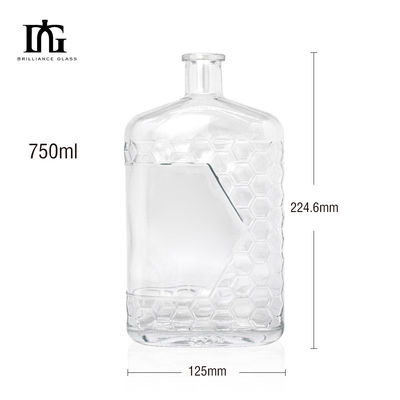 Bottiglia quadrata di vetro Super Flint con fondo sollevato su misura per whisky spiritoso vodka gin tequila