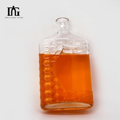 Bottiglia quadrata di vetro Super Flint con fondo sollevato su misura per whisky spiritoso vodka gin tequila