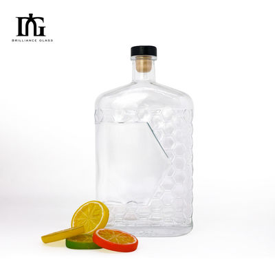 Bottiglia quadrata di vetro Super Flint con fondo sollevato su misura per whisky spiritoso vodka gin tequila