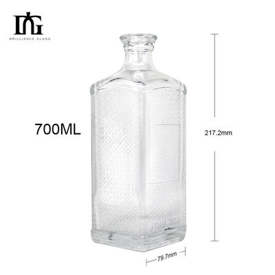Bottiglia di vetro a fondo rialzato su misura 700 ml Capacità per alcolici Whisky Vodka Gin Tequila