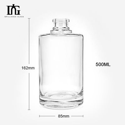 Collare di vetro 500 ml trasparente rotondo vuoto vetro di pietra liquore di vino whisky bottiglia di vodka con tappo di sughero sigillato