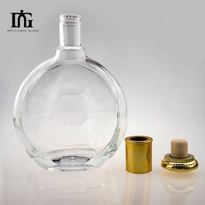 Custom 700Ml Round Flint Glass Liquor Wine Whisky Vodka Tequila Bottiglia Con Capo di sughero