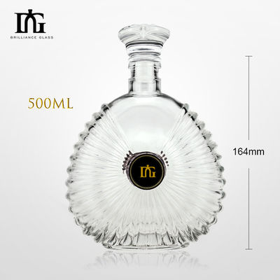 Bottiglia di vetro rotonda di 500 ml per liquori, brandy, vodka, whisky, gin, rum