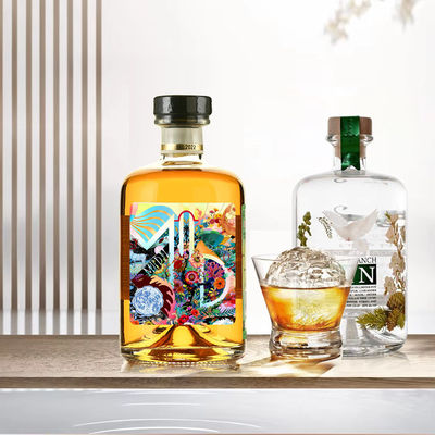 375 ml Bottiglia di tequila trasparente rotonda vuota Super Flint Glass