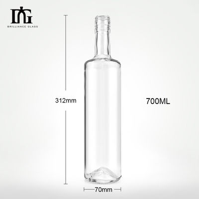 Bottiglia di 750 ml di vetro vuota, chiara e rotonda per vodka, liquori, tequila e mezcal